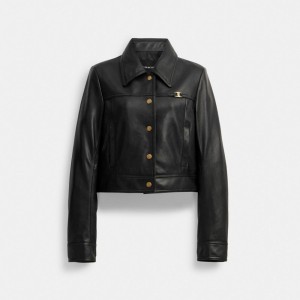 Black Coach Heritage C Snap Front Shrunken Women Jackets | ZA_CH24244