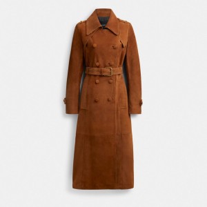 Brown Coach Heritage C Suede Trench Women Jackets | ZA_CH94217